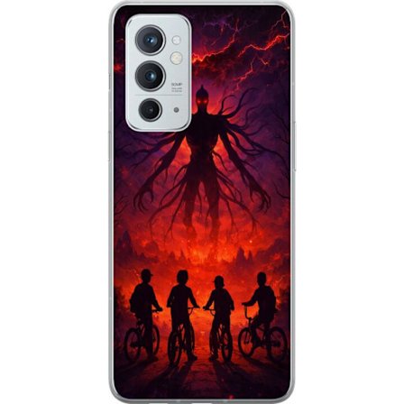 Kompatibelt Mobilskal till OnePlus OnePlus 9RT 5G Mörk fantasyillustration inspirerad av Stranger Things med övernaturlig varelse, blixtar och cykla