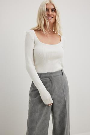 NA-KD Haut à manches longues en maille fine - Tops manches longues - OffBlanc - Medium