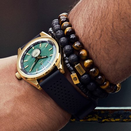 Mond | Gold-tone and Green Meteorite Watch for Men - Wrist watches