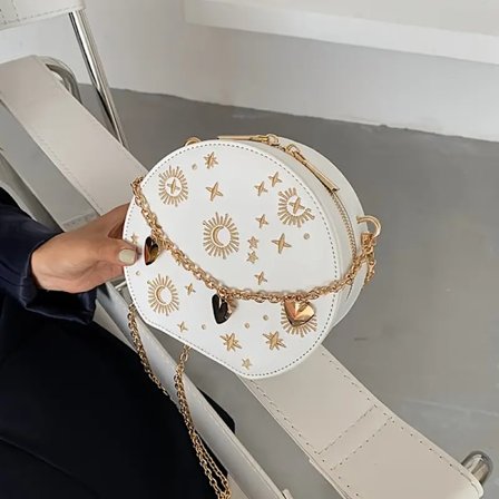 Pieni brodeerattu pyöreä laukku, ketju sydämenmuotoinen koristeellinen crossbody-laukku, tähti- ja kuukuvioinen pyöreä lompakko ystävänpäivälahja