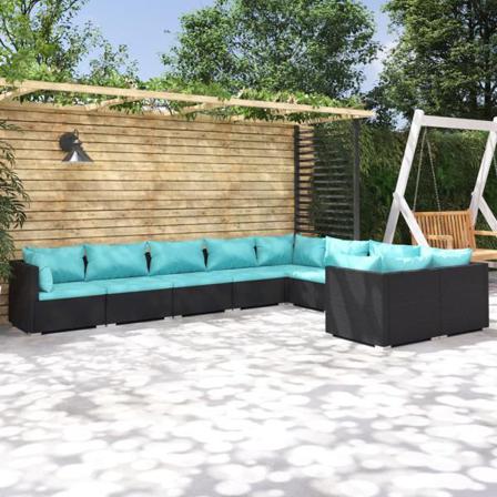 Vidaxl Loungegrupp För Trädgården Med Dynor 9 Delar Konstrotting Svart