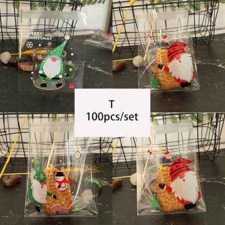 100st/pack Merry Christmas Cookie Candy Självhäftande Påsar Bak