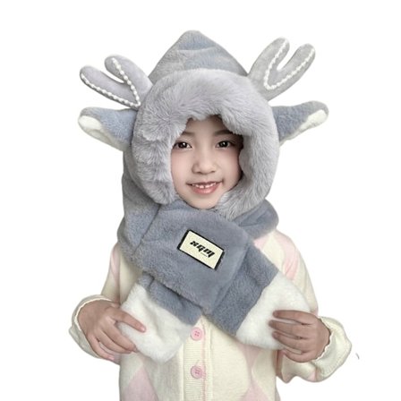 Sarvipäinen lasten pehmoinen lämmin huivihattu 2-in-1, harmaa
