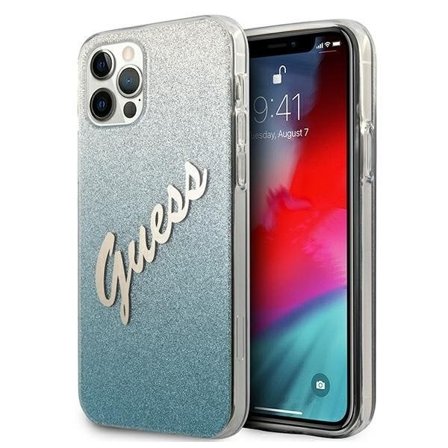 Guess iPhone 12 Pro Max Skal Glitter Gradient Script - Blå