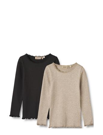 2 Rib T-Shirt L/S Reese Tops T-shirts Long-sleeved T-shirts Black Wheat