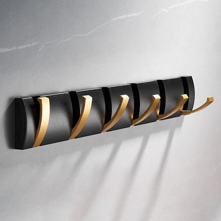 Vægmonteret knagerække med 6 kroge, moderne sort guld foldbar Ba