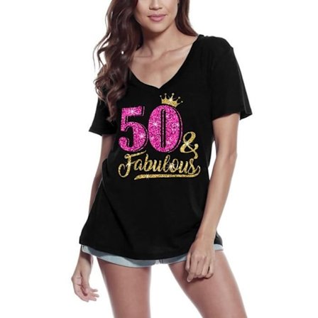 T-shirt med v-ringad dam 50 And Fabulous - Skjorta i 50 år Novelty – 50 And Fabulous - Skjorta för 50ths Novelty – 50 Ans