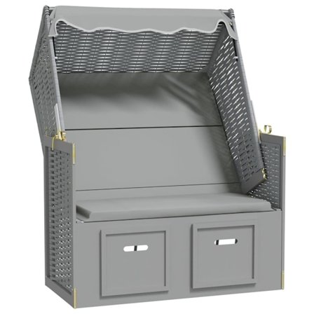 vidaXL Strandkorg med tak konstrottning och massivt trä grå