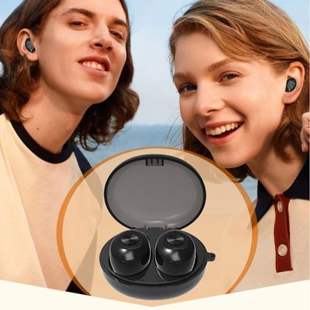 Bluetooth 5.1-hörlurar, trådlösa hörlurar, inbyggd mikrofon, IPX5, för sport, tydliga samtal, arbete, musik (svart)