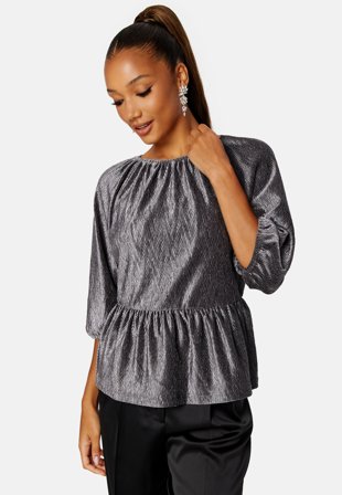 Happy Holly Perline puff sleeve top Silver Klær
