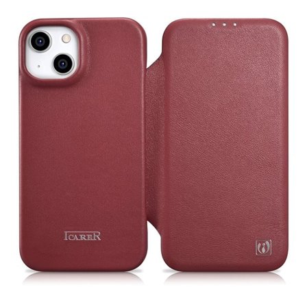 iCarer CE Premium Leather Folio Case for iPhone 14 Plus Magnetic Flip MagSafe Red (WMI14220715-RD)