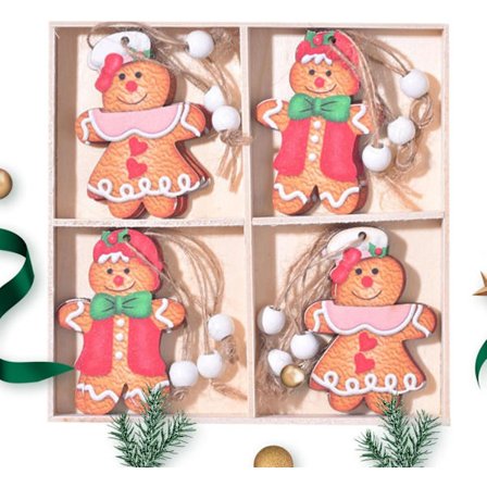 Pepperkake Juletrepynt | 12-stykker Tre Candy Cane Hengedekorasjoner