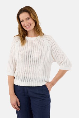 BRANDTEX - 3/4 Ærmet Strik - Hvid - Hulmønster