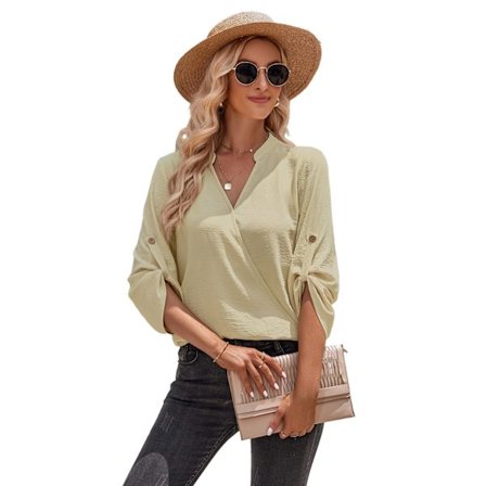 Dam Casual V-ringad Enfärgad Lös Långärmad Skjorta
