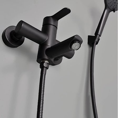 Vægmonteret Badekararmatur Badekararmatur med Håndbruser Sort Armatur til Badeværelse Badekar 90 Graders Svingbart Udløb - Perfet