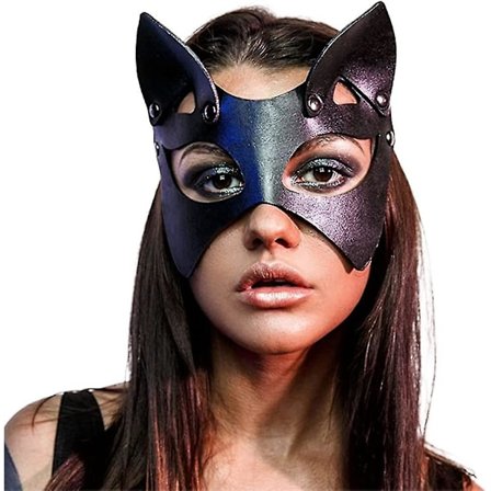 Masque De Chat Sexy En Cuir Pu Avec Oreilles De Chat - Demi Masque De Cosplay - Masque De Chat Noir Pour Carnaval, Mascarad, Halloween