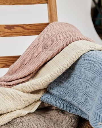 SMALLSTUFF Baby Blanket Fishbone Merino Wool Soft blue, Børn & Forældre, Sengetøj, Dyner & Puder, Øvrigt