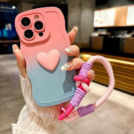 Puhelinkotelo: Tyylikäs liukuvärjätty 3D-sydänkoristeltu puhelinkotelo iPhone 11/12/13/14/15/16 Pro Max Plus -puhelimille - Kokovartalosuojus 