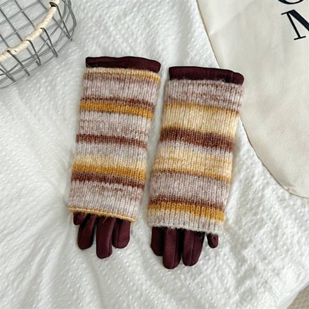 1 par Dame Vinter Varme Handsker med Fuld Finger - Termisk Isolerede Håndvarmere med /Brun/Rød/, Vindtætte & Kuldebestandige