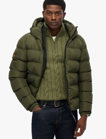 Superdry Hooded Sports Puffer Jacket - Khaki green - S