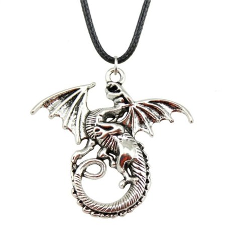 Necklace - Dragon - Silver - Cord