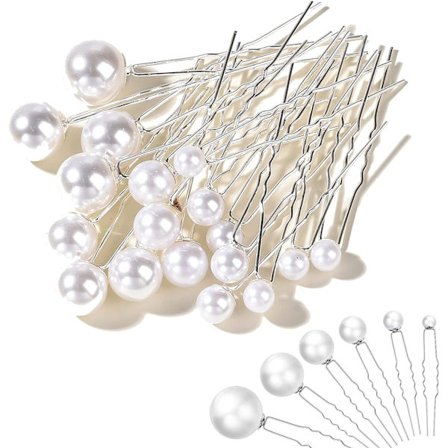 Bryllups-hårspænde sæt med perler, U-formet blomsterklips hårspænde.