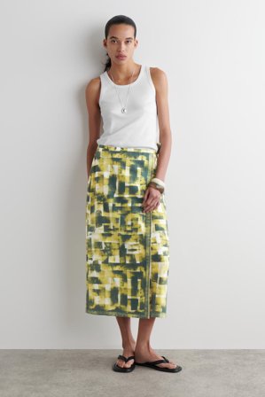 COS Women's Printed Midi Wrap Skirt in Yellow