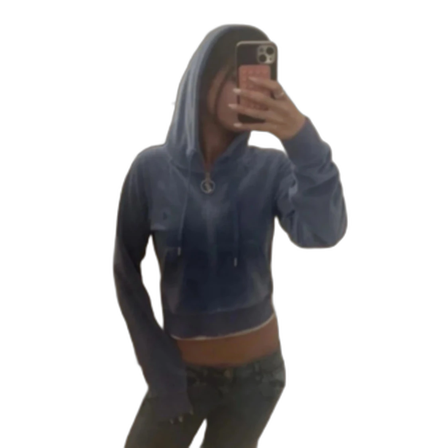 Blå croppad hoodie med huva