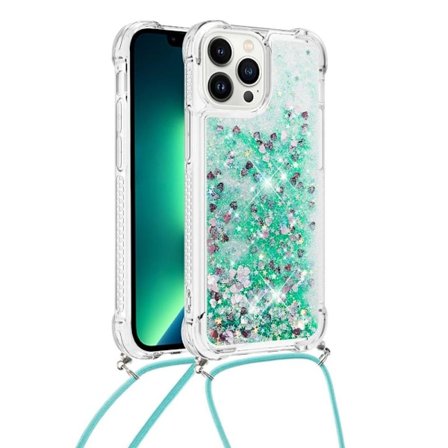 SKALO iPhone 14 Pro Max Kvicksand Glitter Mobile Collar - Turkis