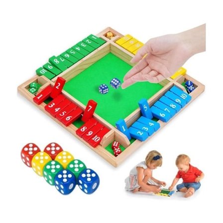 (Flerfarget) Brettspill - Shut The Box - Treterningspill - For 4 spillere - Ideell for camping og piknik