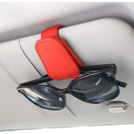 Solglasögonhållare (röd) för bilens solskydd, magnetiskt läderglas