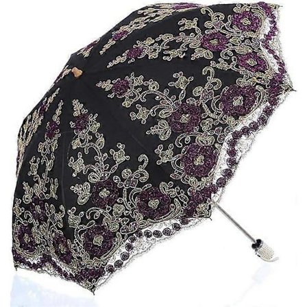 Sammenleggbar UV Parasoll Snø/Regn/Sol Paraply Broderi Bryllupsparaply