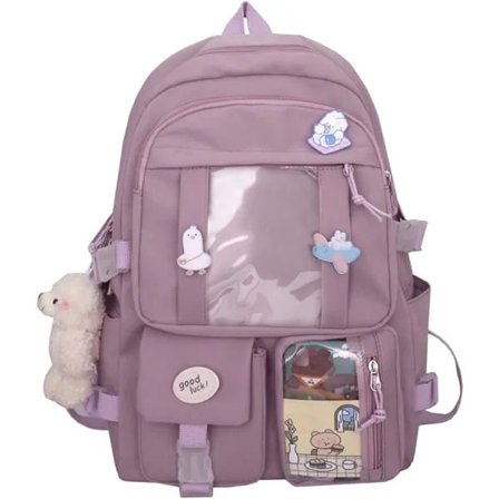 Lasten reput söpöillä asusteilla tytöille Nylon-koululaukku Suuri kapasiteetti Reput Päiväreput Useita taskuja teini-ikäisille (A)