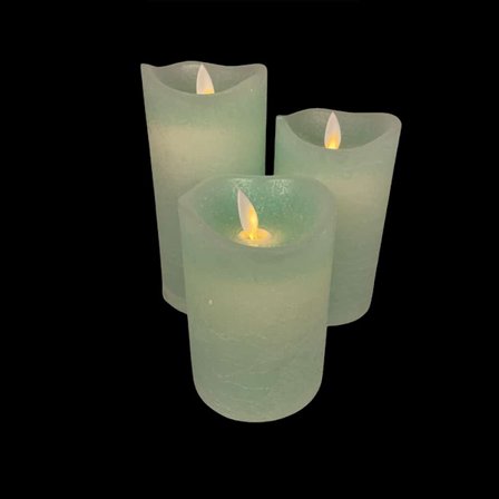 LED blokklys - rustikk - 3 stk. - 10/12,5/15 cm - med 3D-flamme - (flere farger)