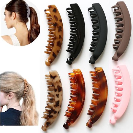 8 stk. store bananklips 12,7 cm til tykt, fint hår, stærke hårklemmer til kvinder og piger