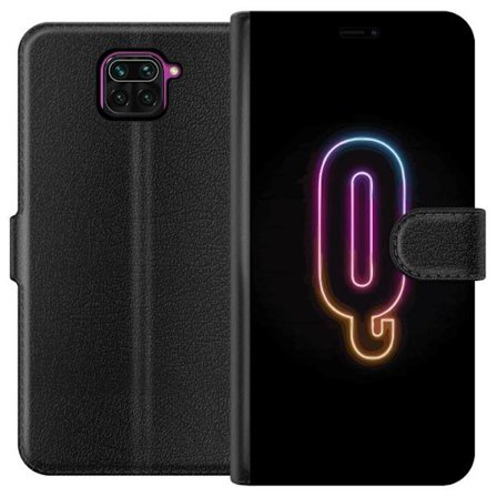 Yhteensopiva Lompakkokotelo Xiaomi Xiaomi Redmi Note 9 Minimalistinen neonkirjain Q kirkkaissa väreissä tummaa taustaa vasten