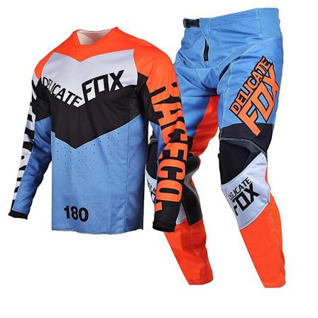 Delicate Fox 180 360 Jersey Bukser Gear Set MX Combo Motocross Bmx Dirt Bike Outfit ATV UTV Cykling Dragt Enduro Kits til Mænd-WELLNGS Blue Orange 