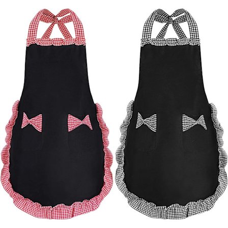 2-pak forklæder til kvinder, sorte forklæder til kvinder med 2 lommer