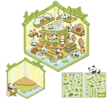 Tecknad 3D Scen Klistermärke Rolig Bageri Minimarket Restaurang Landskap Klistermärke för Scrapbooking Journal Album Mobilskal Laptop