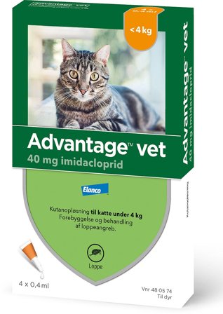 Advantage Vet Spot-on til Kat Kat 0-4 kg (4X0,4 ml), Tøj & Bolig, Flåter & Lopper, Flåt- Og Loppemiddel Til Katte