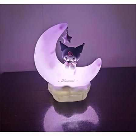 Kuromi Cinnamonroll Månen LED Ljus Kawaii 3D Tecknad Ornament Söt Skönhet Sovrum Natt Ljus