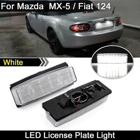 2 stk. LED-nummerpladelygter til Mazda Miata MX-5 2006-2015 og Fiat 124 Spider Abarth 2017 og frem, hvide