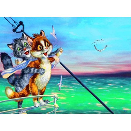 Timanttimaalaus / Timanttimaalaus 30x40 cm - Kissa veneessä