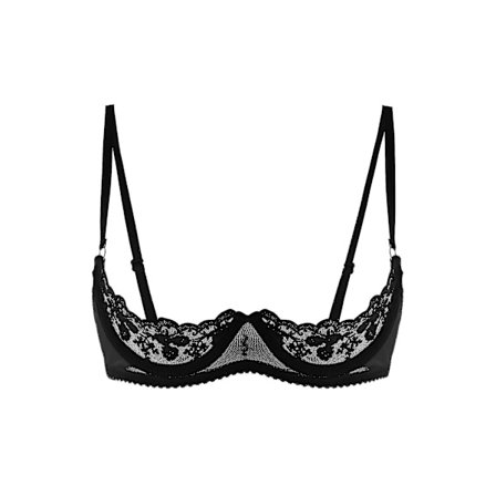 Dame 1/4 Cup Bøyle BH Halterneck O Ring Gjennomsiktig Blonde Push Up BH Undertøy Bryst Åpen BH Undertøy Xinmu