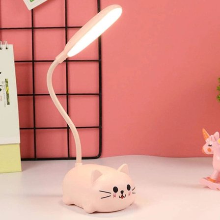 LED skrivebordslampe til børn, trådløs opladning, øjenvenlig lampe, USB-opladning, tegneseriefigur, legetøjslampe (pink)