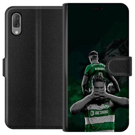 Yhteensopiva Lompakkokotelo Sony Xperia L3 Neonmotiivi, jossa teksti "Gaming is in my DNA" sinisenä ja punaisena tiiliseinällä, jossa loistava DNA-spi