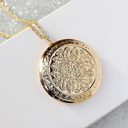 Vintage graveret blomst vedhæng billede kæde til kvinder piger