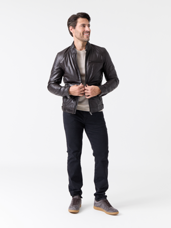 MATCH - Brixton Skinnjakke - Mario Conti - Str. XXL - Herre - Jakker & Frakker - Brun - 100% lammeskinn