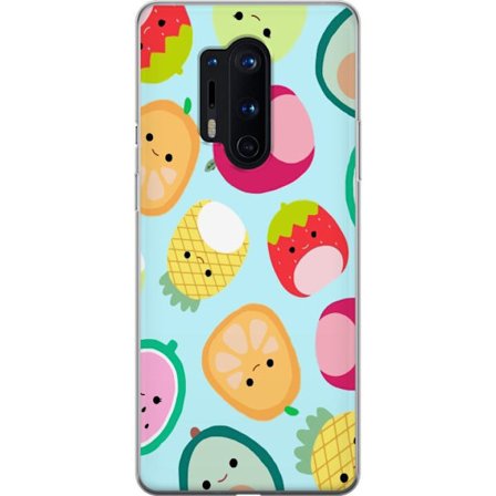 Kompatibel Mobilcover til OnePlus 8 Pro Mønster af kawaii frugter som jordbær citron ananas og avocado på lyseblå baggrund