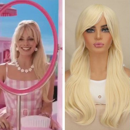 Vaalea Barbie-elokuvan cosplay-peruukki pitkät aaltoilevat/suorat platinanvaaleat hiukset juhlatarvikkeet peruukit